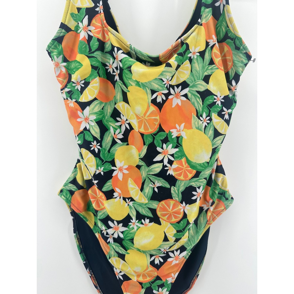 Old Navy Citrus Lemon Orange Print Twist Back One‎ Piece Swimsuit XL Navy Blue - Picture 12 of 13